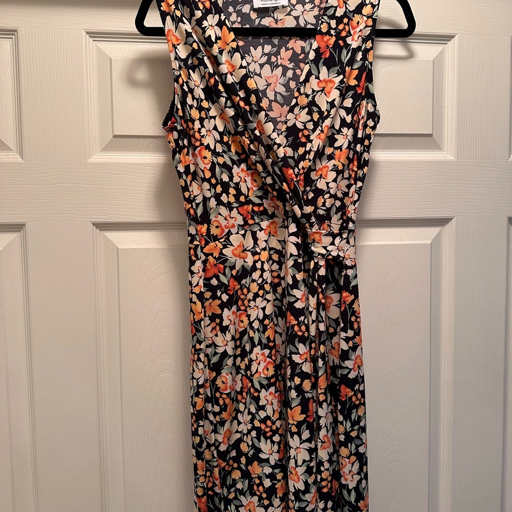 Kaileigh Black and Orange Floral Midi Dress